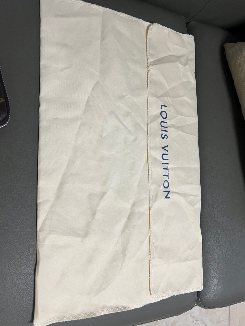 Louis Vuitton Cream Dust Pouch with Blue Logo